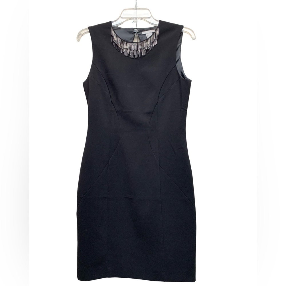 H&M Black Sleeveless Mini Dress with Beaded Neckline Accent